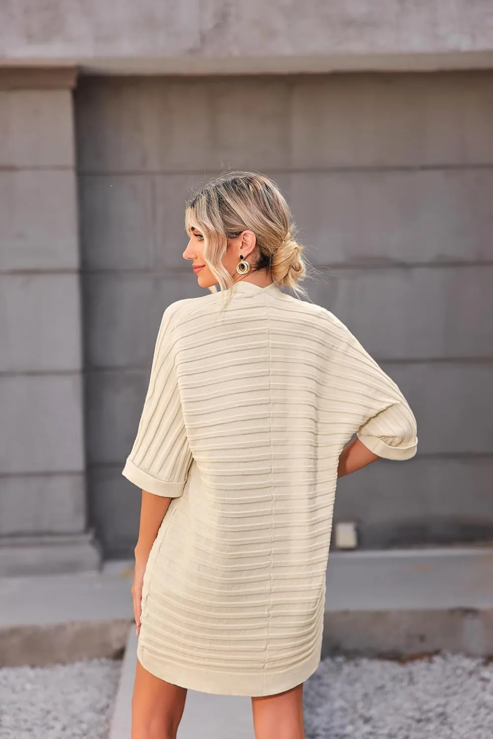 HOTOUCH Women's Open Front Cardigan 3/4 Sleeve Ribbed Knit Cardigans Lightweight Casual Cardigan