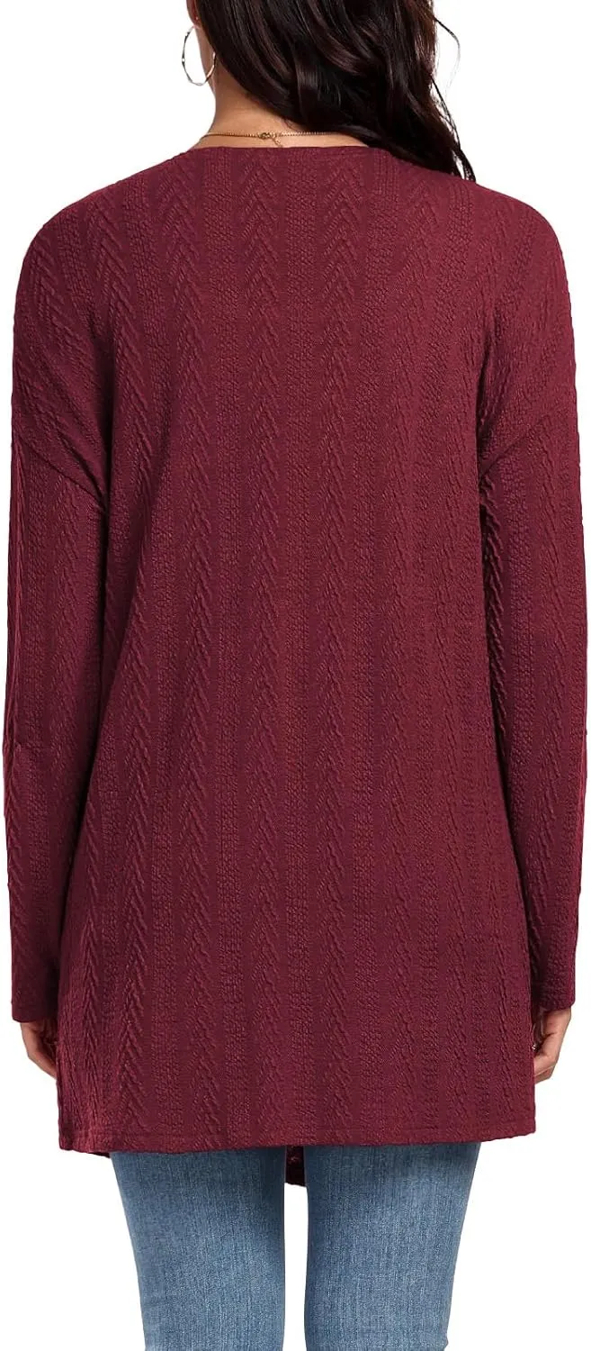 HWOKEFEIYU Women's Lightweight Cardigans Casual Open Front Cable Knit Cardigans Solid Color Outwear Coats with Pockets