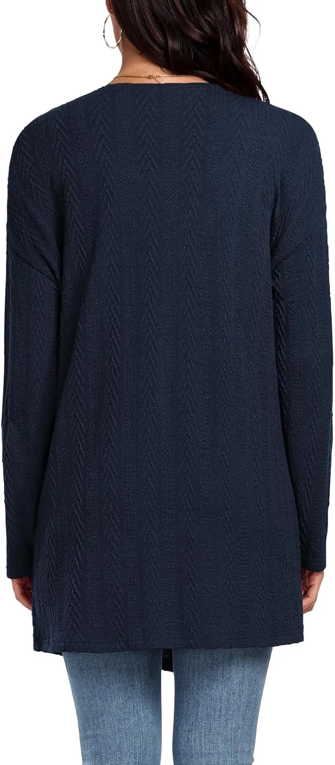 HWOKEFEIYU Women's Lightweight Cardigans Casual Open Front Cable Knit Cardigans Solid Color Outwear Coats with Pockets
