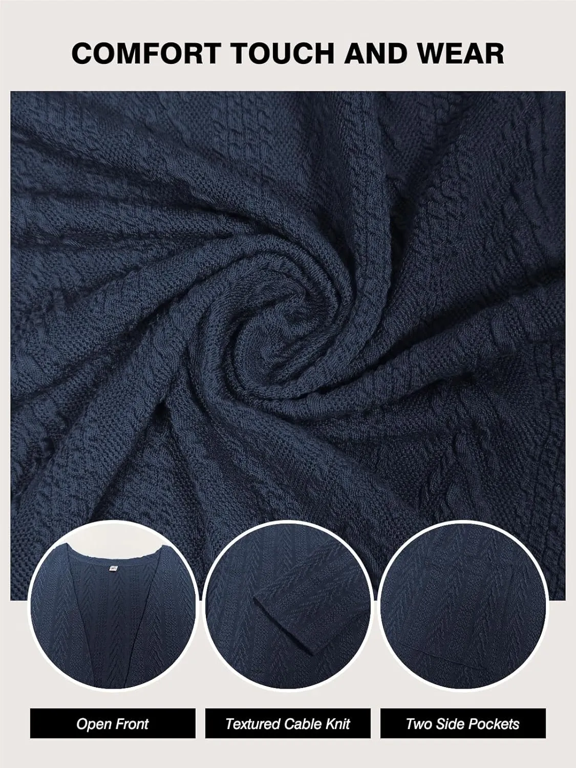 HWOKEFEIYU Women's Lightweight Cardigans Casual Open Front Cable Knit Cardigans Solid Color Outwear Coats with Pockets