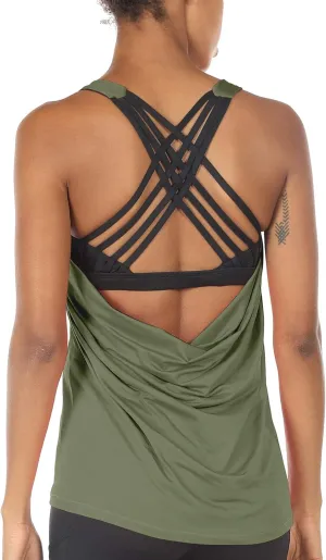 icyzone Women's Open Back Workout Athletic Yoga Tank Tops with Built in Bra