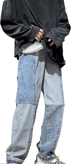 Jeans Fashion Trousers Pocket Drawstring Waist Solid Color Slim Toe Jeans Pants Straight Mid Rise Jeans Men's Pants