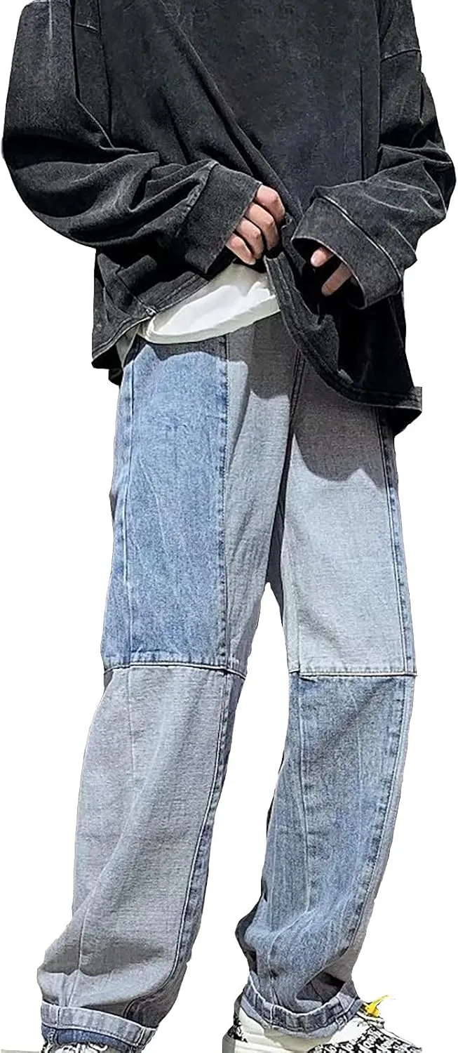 Jeans Fashion Trousers Pocket Drawstring Waist Solid Color Slim Toe Jeans Pants Straight Mid Rise Jeans Men's Pants