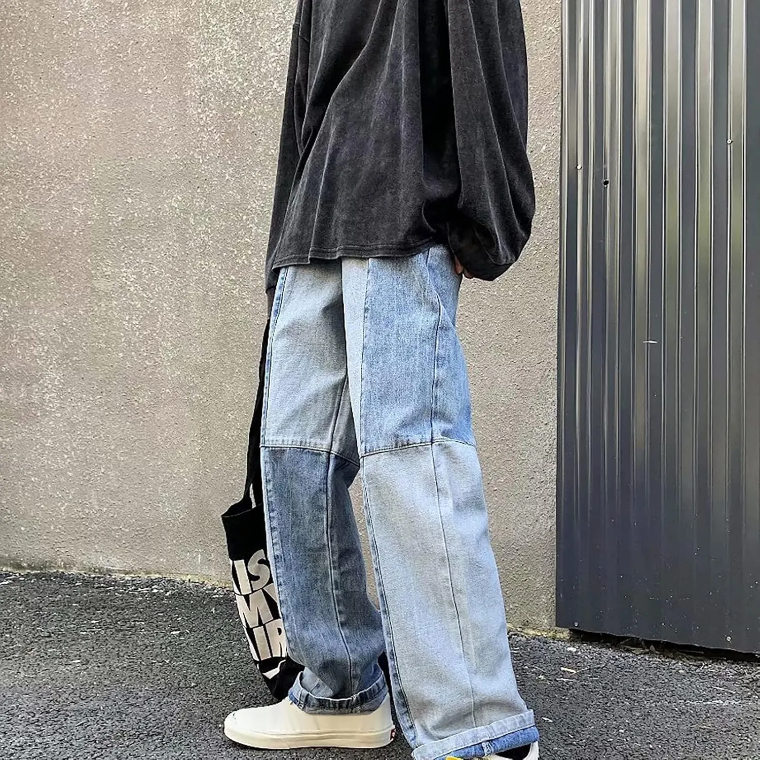 Jeans Fashion Trousers Pocket Drawstring Waist Solid Color Slim Toe Jeans Pants Straight Mid Rise Jeans Men's Pants