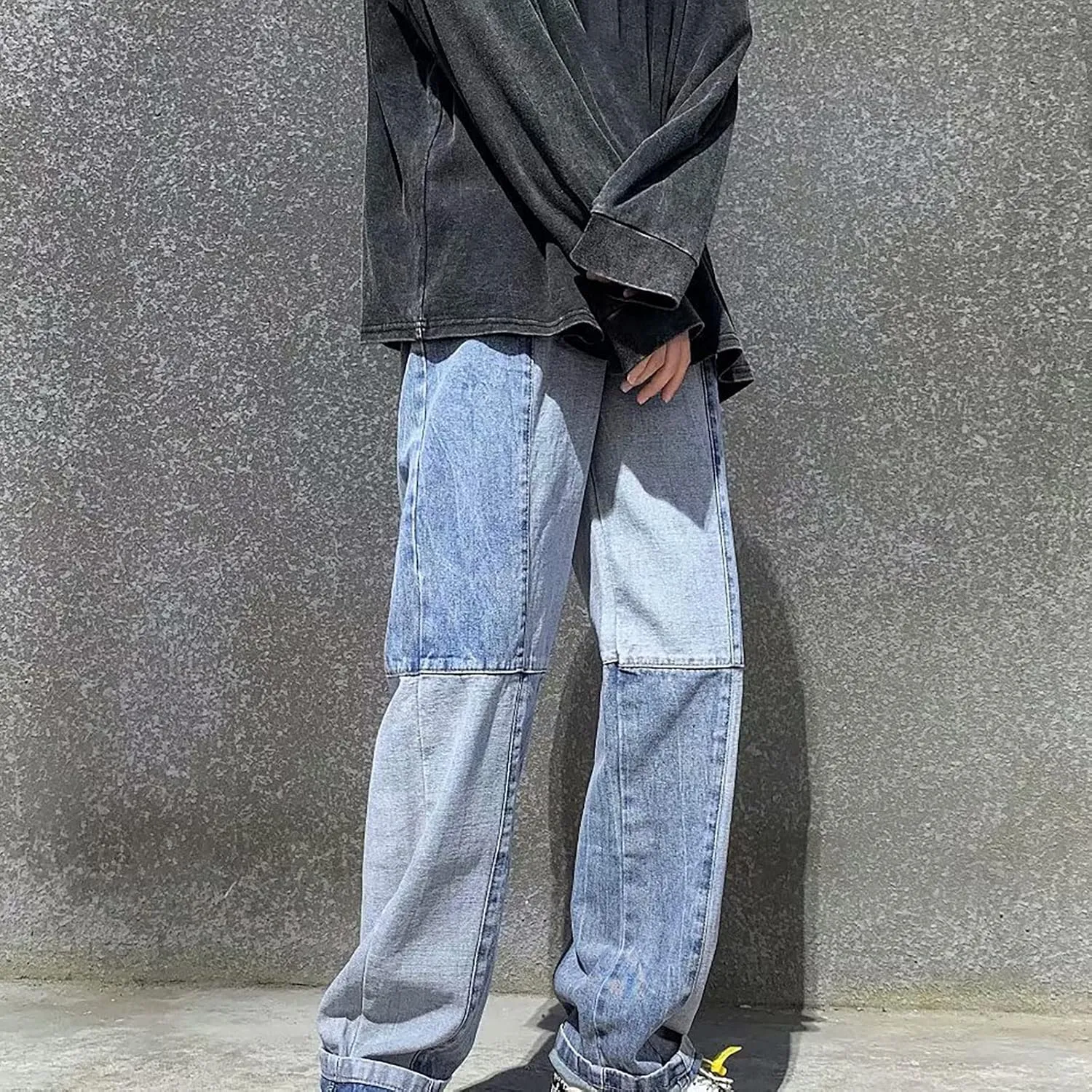 Jeans Fashion Trousers Pocket Drawstring Waist Solid Color Slim Toe Jeans Pants Straight Mid Rise Jeans Men's Pants