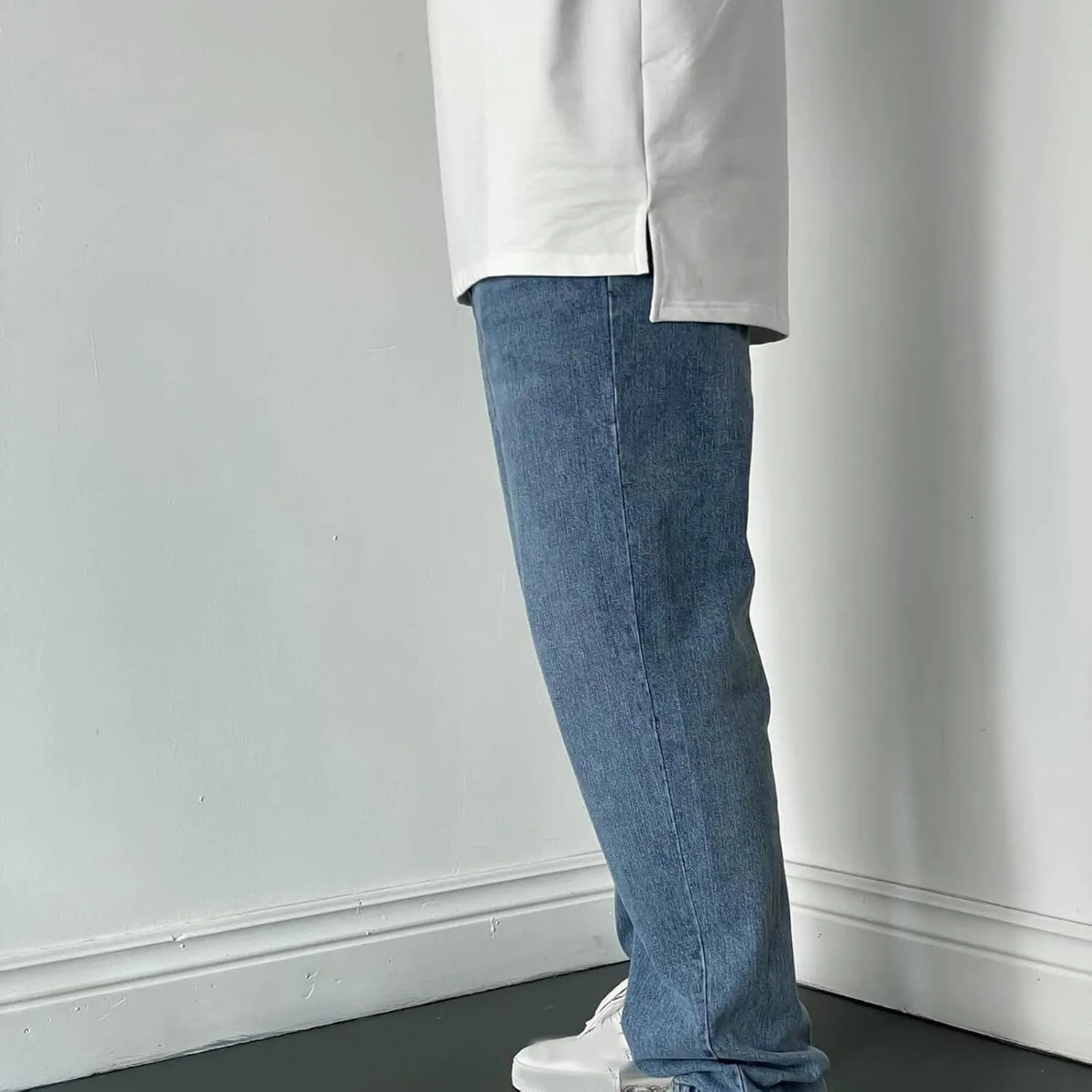 Jeans for Men 2024 Casual Classic Fit Straight Leg Denim Pants Distressed Washed Solid Color Trousers with Pockets