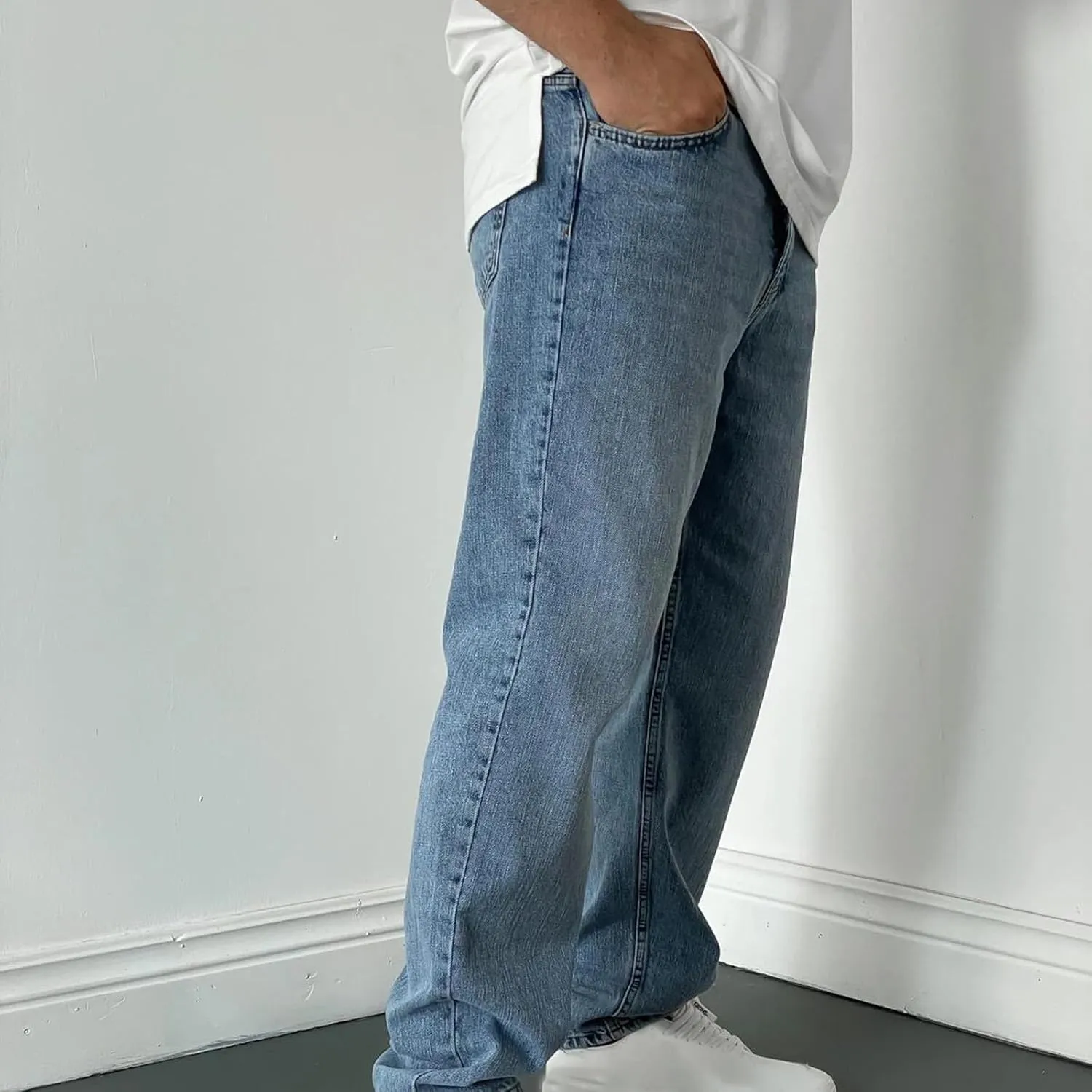 Jeans for Men 2024 Casual Classic Fit Straight Leg Denim Pants Distressed Washed Solid Color Trousers with Pockets