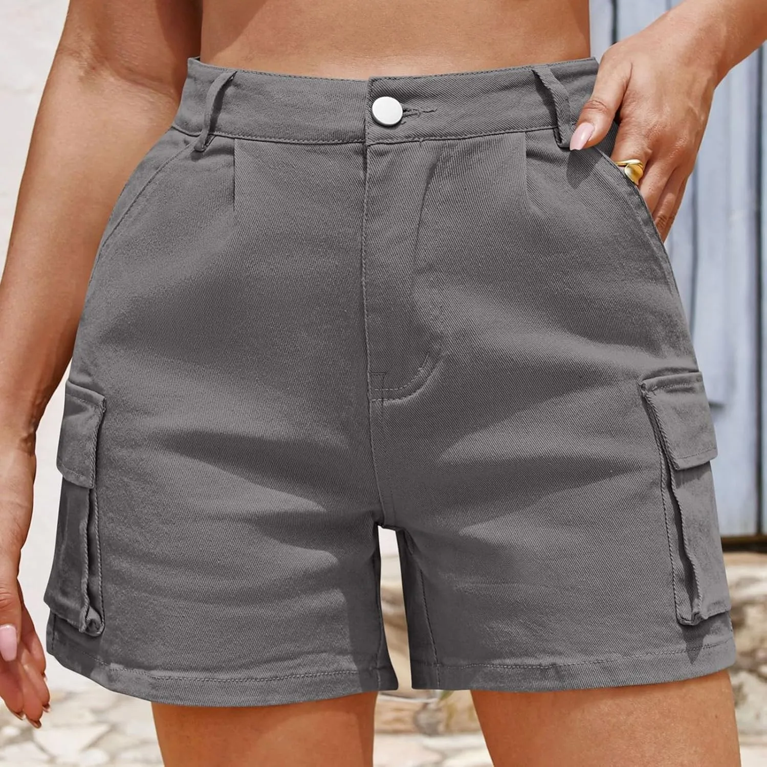 Jeans for Women Trendy Stretchy High Waisted Cargo Denim Shorts Summer Casual Button Fly Butt Lifting Hot Jean Jorts