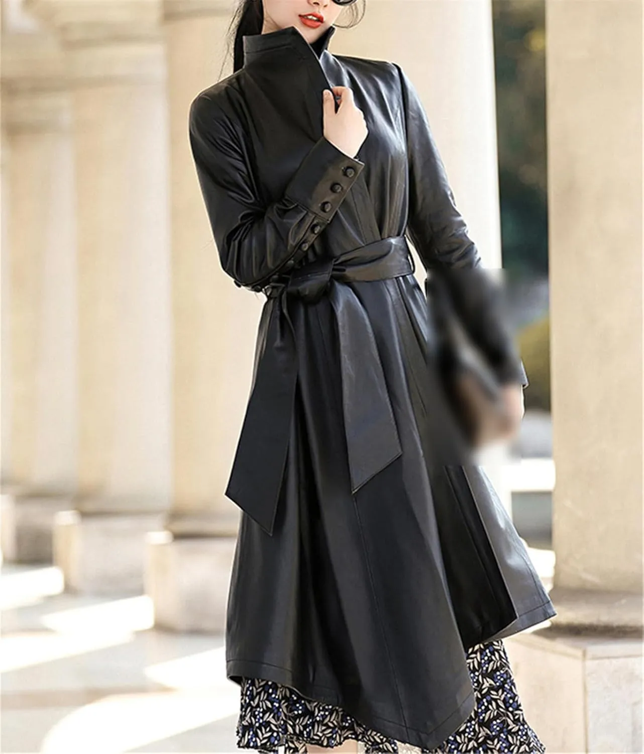 Kelsiop Spring Asymmetric Burgundy PU Leather Trench Coat Women Belt Elegant Autumn Outfit