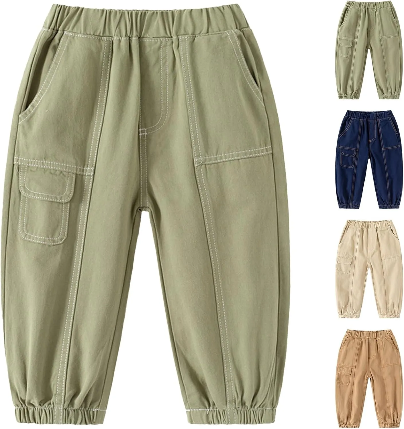 Kids Boys Cargo Pants Elastic Waist Baggy Joggers Light Leisure Toddler Trousers Hiking Outdoor Activities