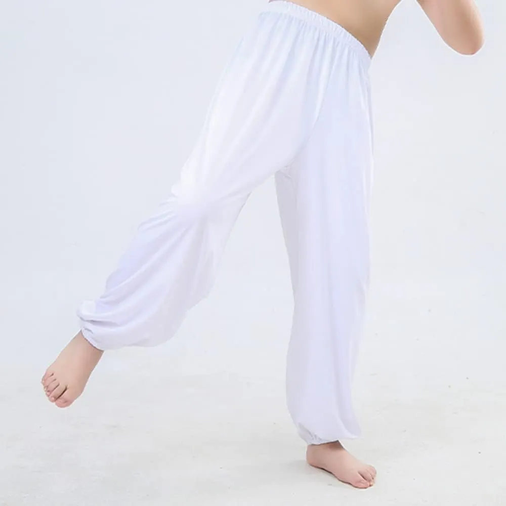 Kids Unisex Kung Fu Wide Pants Stretchy Elastic Waist Taichi Martial Arts Practice Trousers for Boys Girls