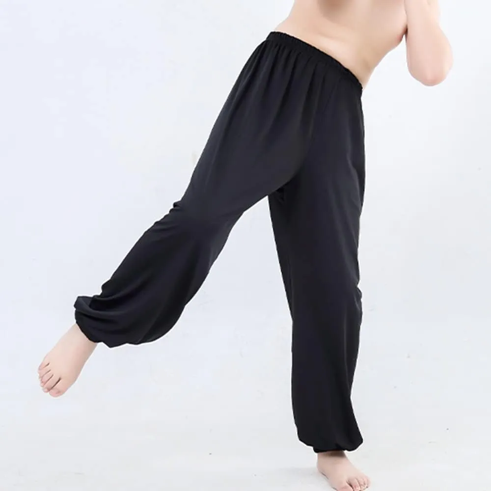 Kids Unisex Kung Fu Wide Pants Stretchy Elastic Waist Taichi Martial Arts Practice Trousers for Boys Girls
