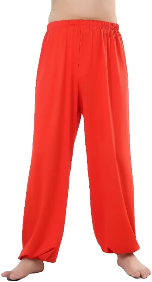 Kids Unisex Kung Fu Wide Pants Stretchy Elastic Waist Taichi Martial Arts Practice Trousers for Boys Girls