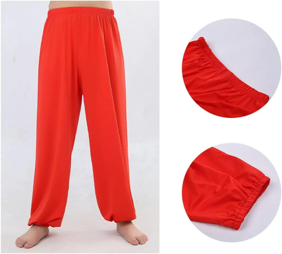 Kids Unisex Kung Fu Wide Pants Stretchy Elastic Waist Taichi Martial Arts Practice Trousers for Boys Girls