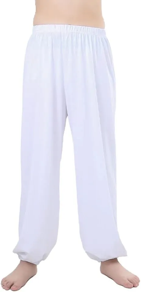 Kids Unisex Kung Fu Wide Pants Stretchy Elastic Waist Taichi Martial Arts Practice Trousers for Boys Girls
