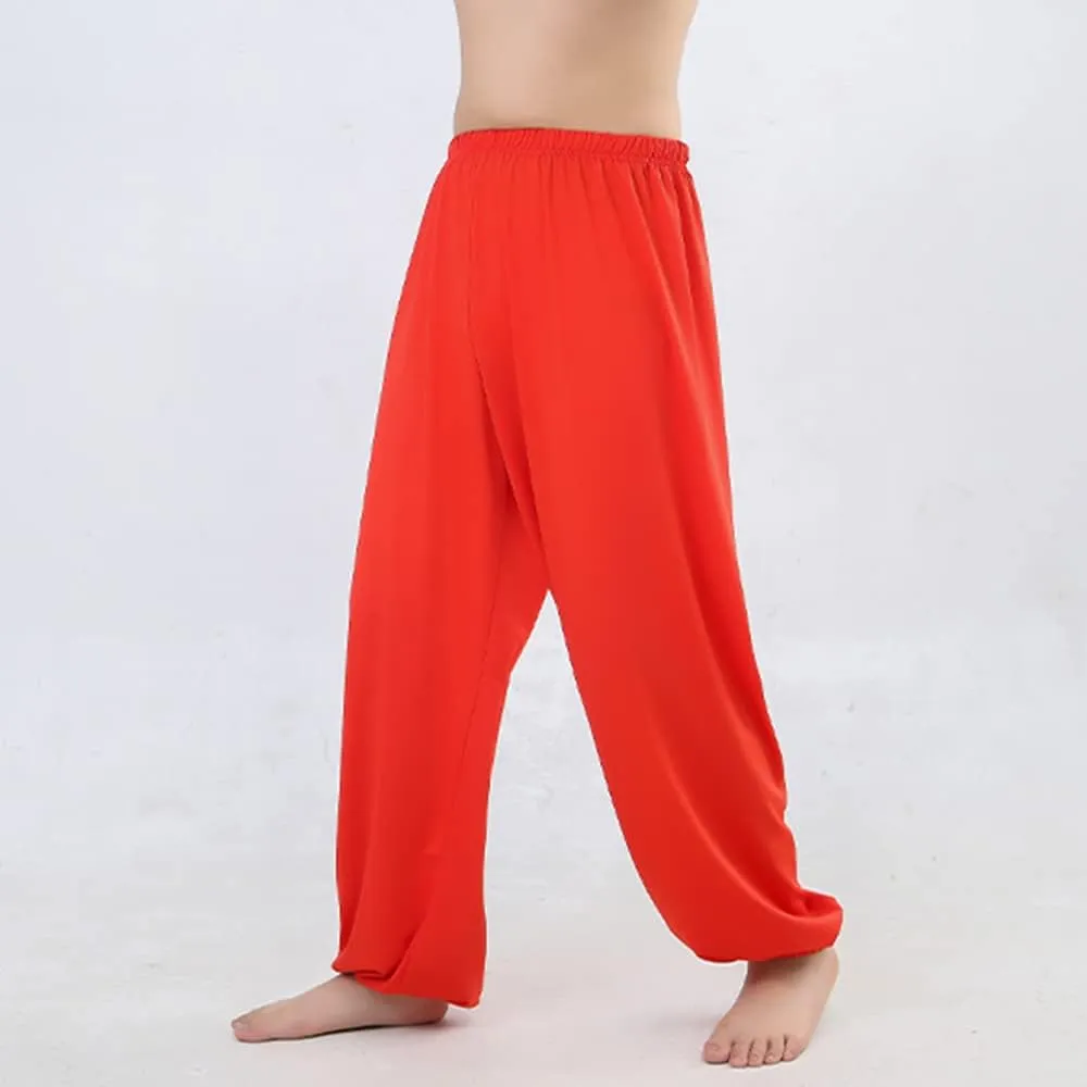 Kids Unisex Kung Fu Wide Pants Stretchy Elastic Waist Taichi Martial Arts Practice Trousers for Boys Girls