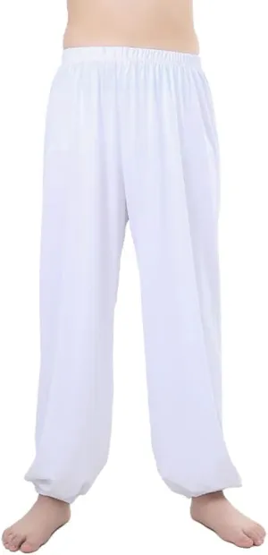 Kids Unisex Kung Fu Wide Pants Stretchy Elastic Waist Taichi Martial Arts Practice Trousers for Boys Girls