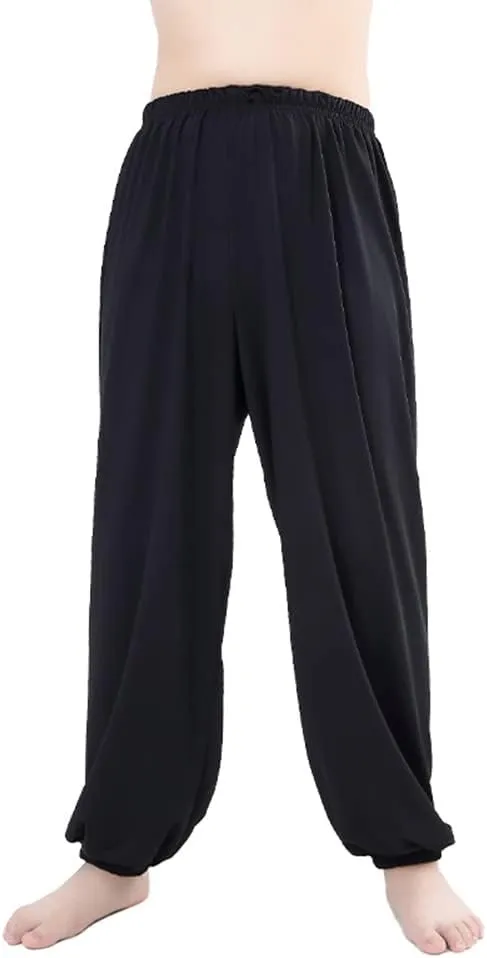 Kids Unisex Kung Fu Wide Pants Stretchy Elastic Waist Taichi Martial Arts Practice Trousers for Boys Girls