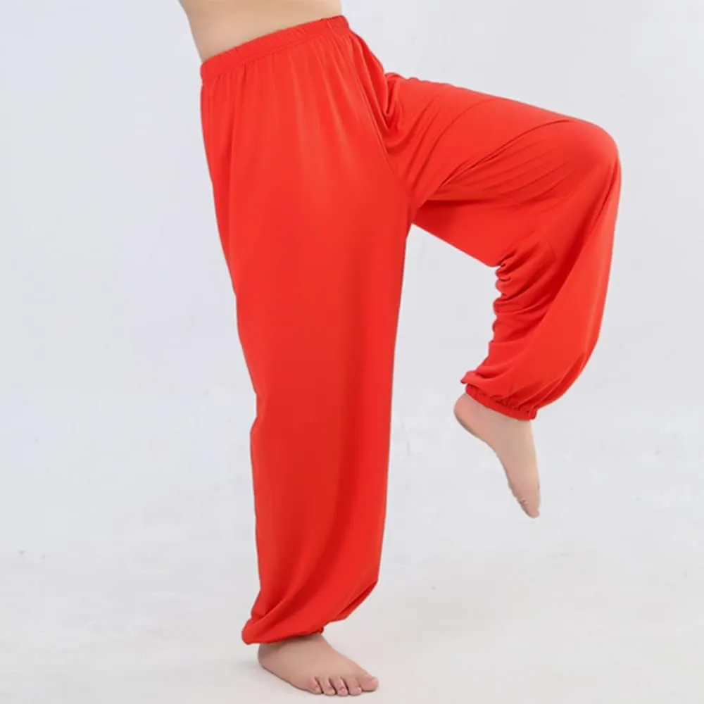Kids Unisex Kung Fu Wide Pants Stretchy Elastic Waist Taichi Martial Arts Practice Trousers for Boys Girls