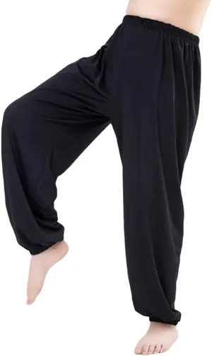 Kids Unisex Kung Fu Wide Pants Stretchy Elastic Waist Taichi Martial Arts Practice Trousers for Boys Girls