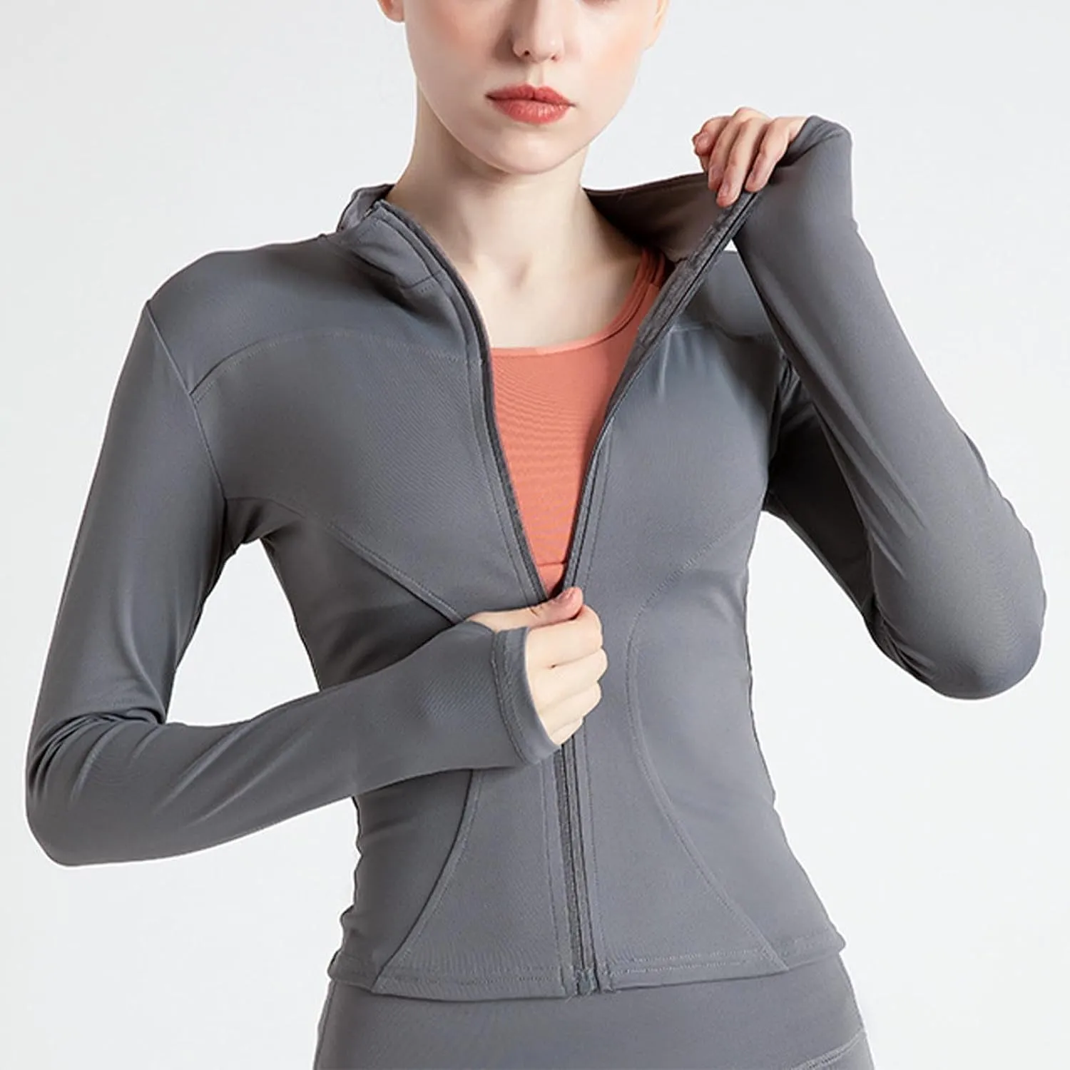 Ladies Gym Tops Women Full Zip Running Jacket Long Sleeve Sports T-Shirt Fitness Workout Yoga Crop Tops Breathable