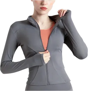 Ladies Gym Tops Women Full Zip Running Jacket Long Sleeve Sports T-Shirt Fitness Workout Yoga Crop Tops Breathable