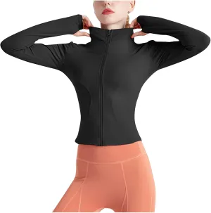 Ladies Gym Tops Women Full Zip Running Jacket Long Sleeve Sports T-Shirt Fitness Workout Yoga Crop Tops Breathable