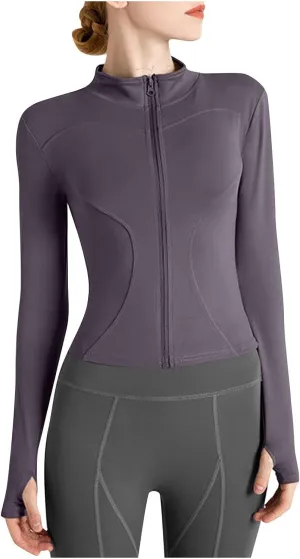Ladies Gym Tops Women Full Zip Running Jacket Long Sleeve Sports T-Shirt Fitness Workout Yoga Crop Tops Breathable