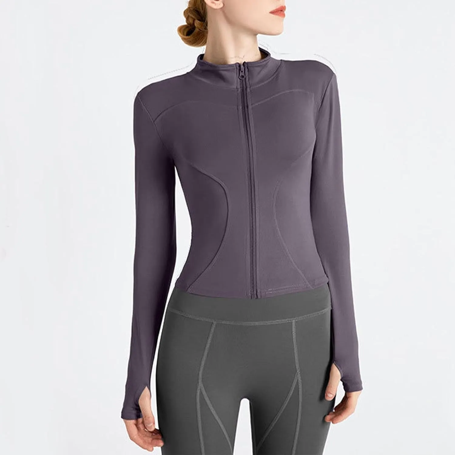 Ladies Gym Tops Women Full Zip Running Jacket Long Sleeve Sports T-Shirt Fitness Workout Yoga Crop Tops Breathable