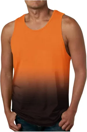 lcziwo Men's Tank Tops Gradient Tie Dye Sleeveless T-Shirts Casual Loose Fit Crewneck Ombre Tank Summer Muscle Workout Tanks
