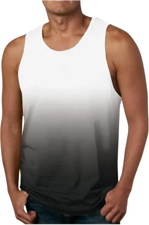 lcziwo Men's Tank Tops Gradient Tie Dye Sleeveless T-Shirts Casual Loose Fit Crewneck Ombre Tank Summer Muscle Workout Tanks