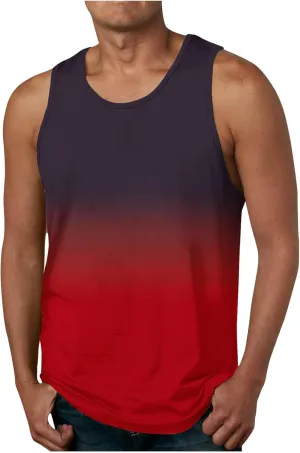 lcziwo Men's Tank Tops Gradient Tie Dye Sleeveless T-Shirts Casual Loose Fit Crewneck Ombre Tank Summer Muscle Workout Tanks