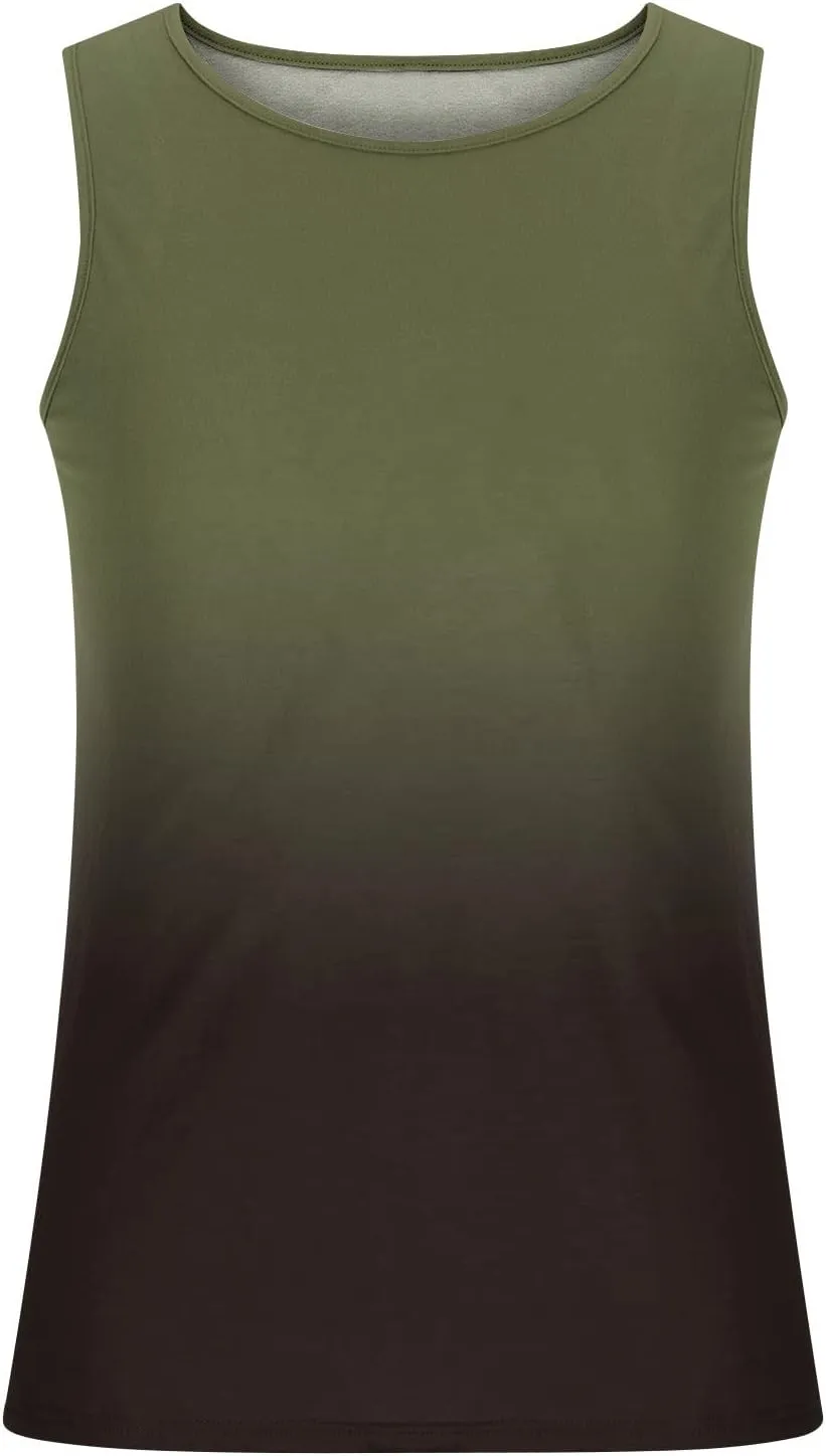 lcziwo Men's Tank Tops Gradient Tie Dye Sleeveless T-Shirts Casual Loose Fit Crewneck Ombre Tank Summer Muscle Workout Tanks
