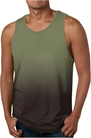 lcziwo Men's Tank Tops Gradient Tie Dye Sleeveless T-Shirts Casual Loose Fit Crewneck Ombre Tank Summer Muscle Workout Tanks