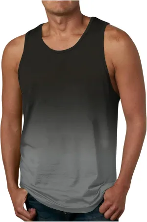 lcziwo Men's Tank Tops Gradient Tie Dye Sleeveless T-Shirts Casual Loose Fit Crewneck Ombre Tank Summer Muscle Workout Tanks