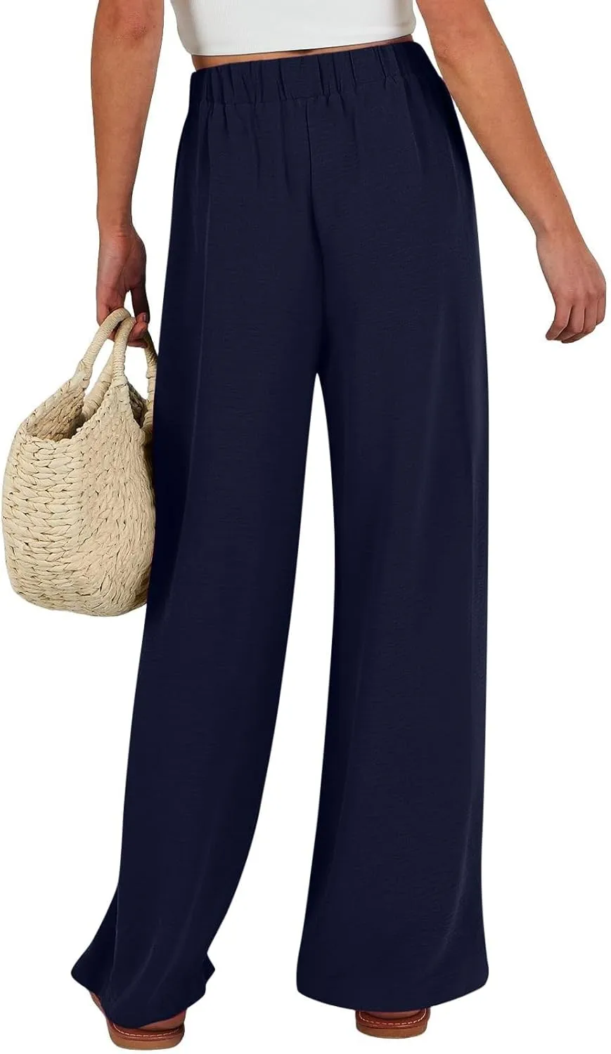Linen Capri Pants Women Wide Leg Straight with Pocket Drawstrings Loose Casual Summer Vacation 2025
