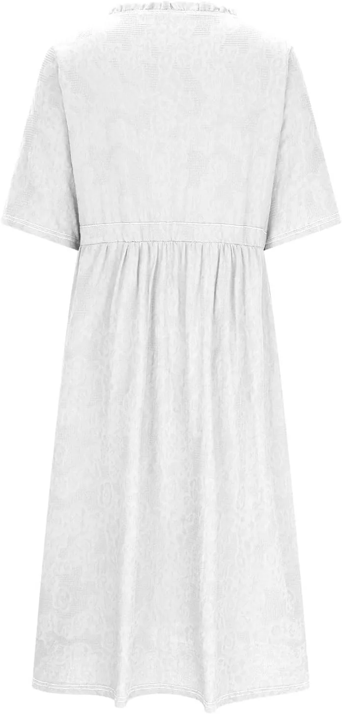 Linen Dresses for Women 2025 Summer Long Maxi Dress Short Sleeve Button Down Tshirt Sundresses Boho Beach Outfits