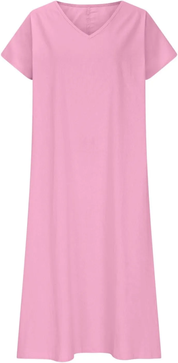Linen Dresses for Women 2025 Trendy Vneck Long Maxi Dress Flowy Summer Sundresses Boho Beach Wear