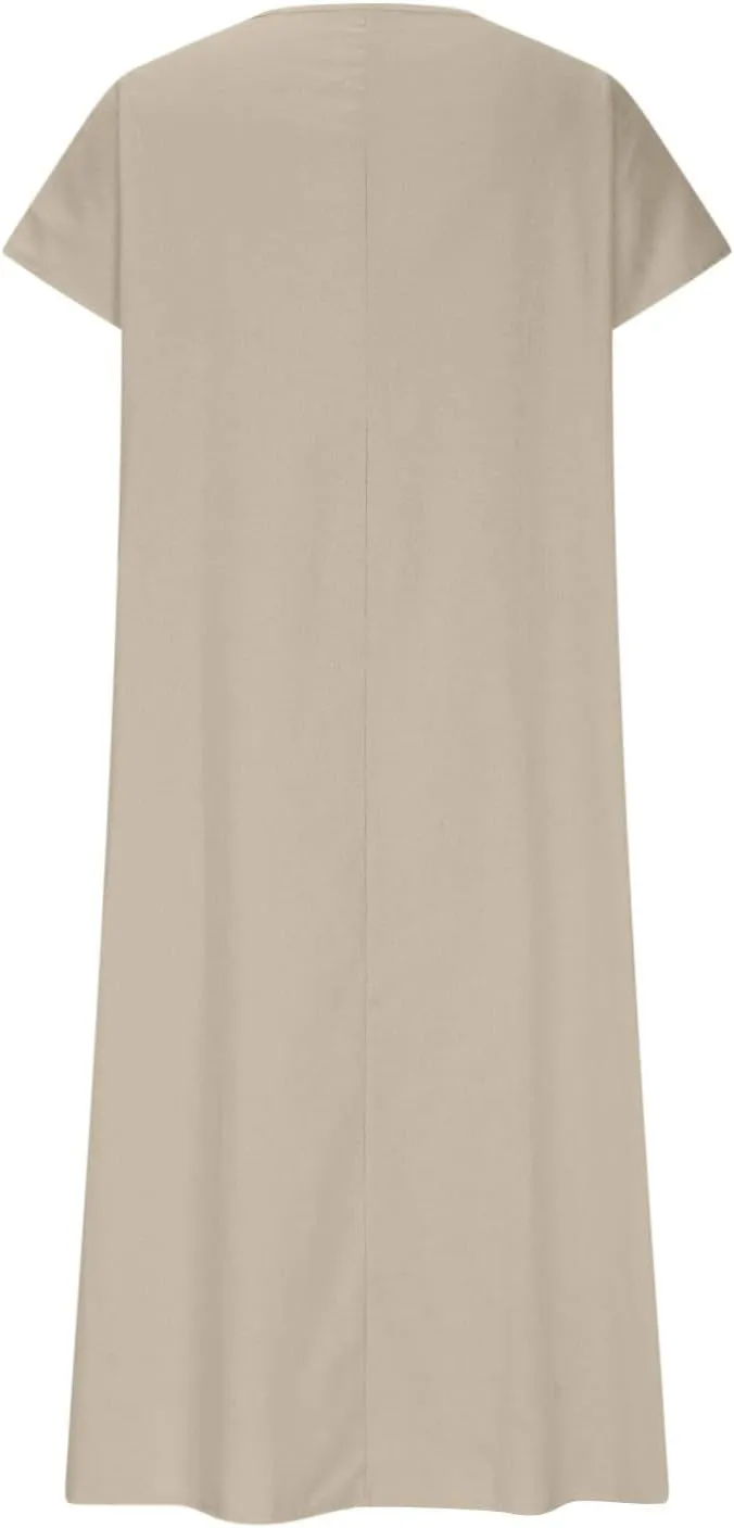 Linen Dresses for Women 2025 Trendy Vneck Long Maxi Dress Flowy Summer Sundresses Boho Beach Wear