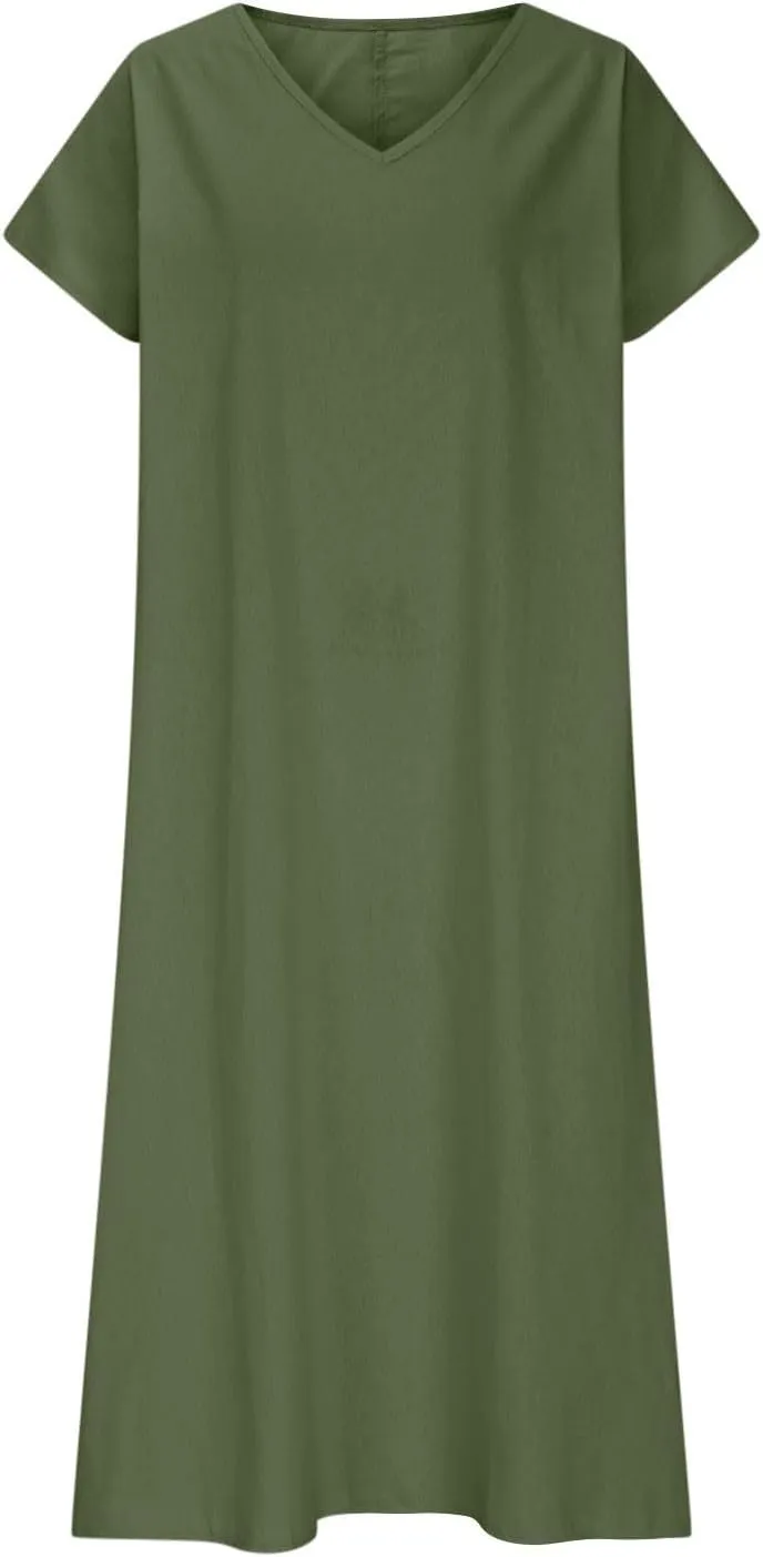 Linen Dresses for Women 2025 Trendy Vneck Long Maxi Dress Flowy Summer Sundresses Boho Beach Wear