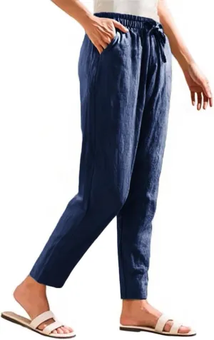 Linen Pants for Women 2025 Drawstring Lounge Trousers Elastic Waist Summer Beach Pant Outfits with Pockets