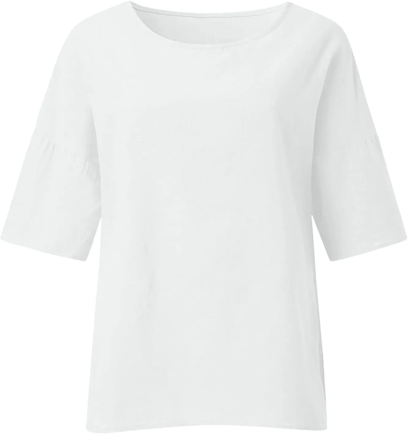 Linen Shirts for Women 3/4 Sleeve 2024 Solid Color V-Neck Tunic Blouse Casual 3/4 Length Sleeve Summer Tops