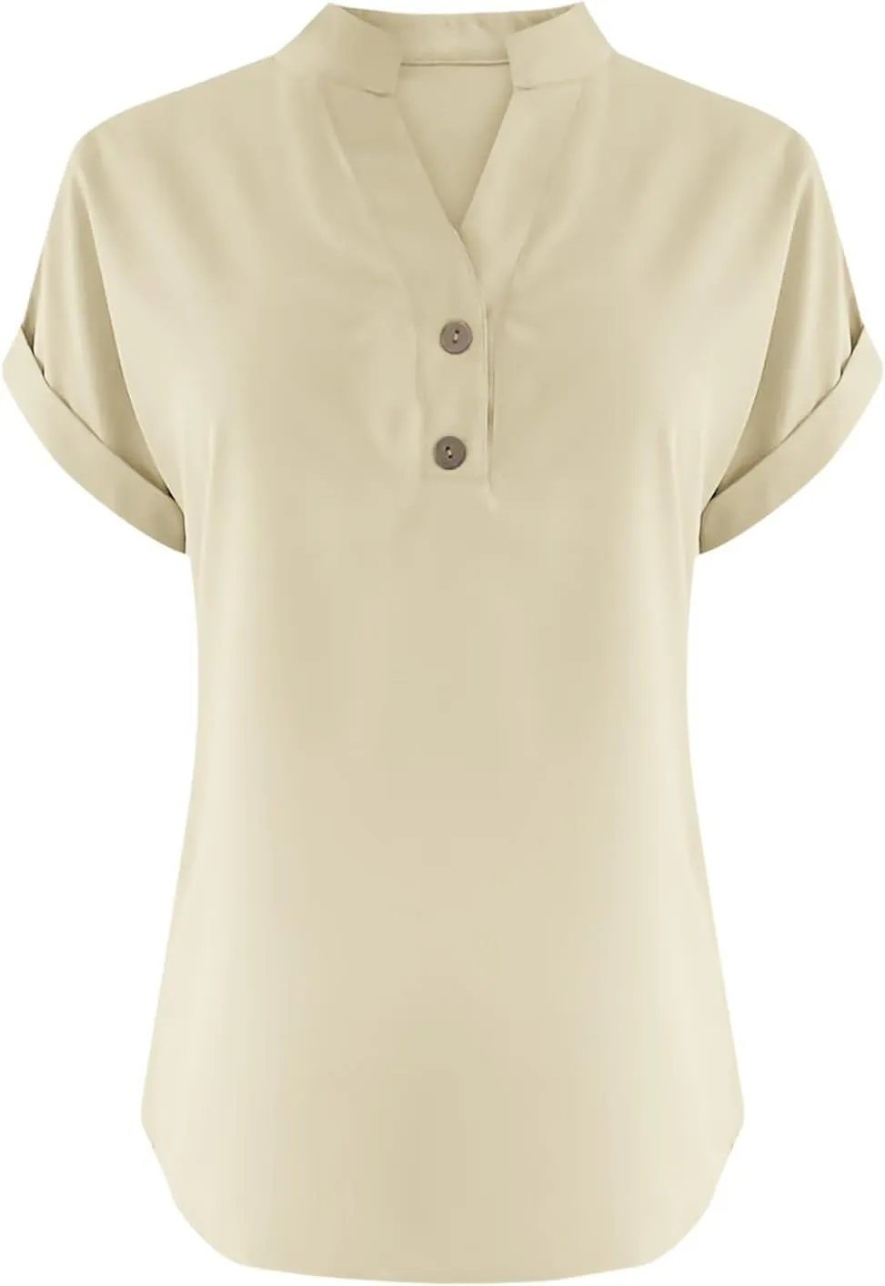 Linen Shirts for Women Cotton Button Up T-Shirt Summer V Neck Short Sleeve Roll Up Casual Loose Fit Work Blouse Tops