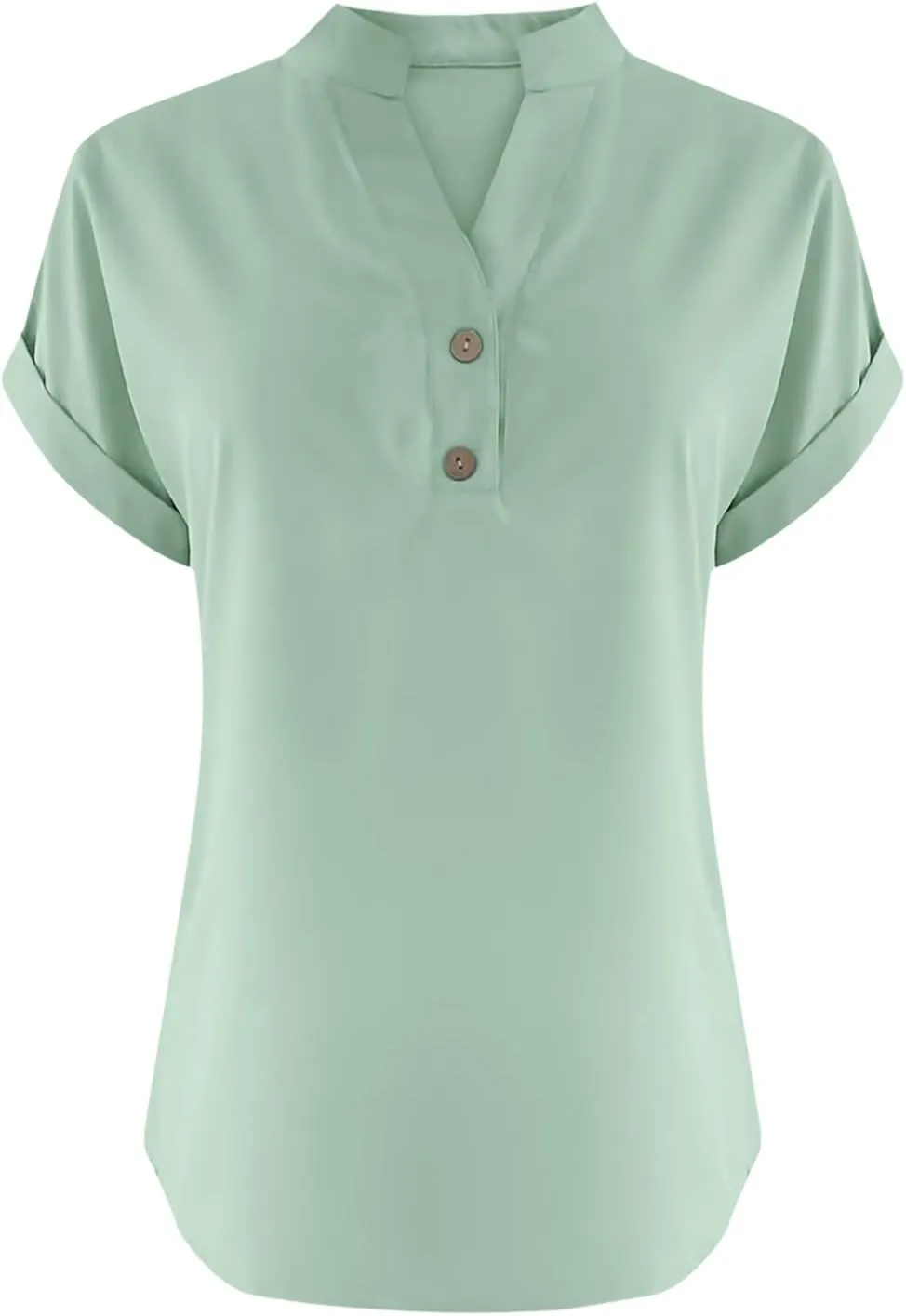 Linen Shirts for Women Cotton Button Up T-Shirt Summer V Neck Short Sleeve Roll Up Casual Loose Fit Work Blouse Tops