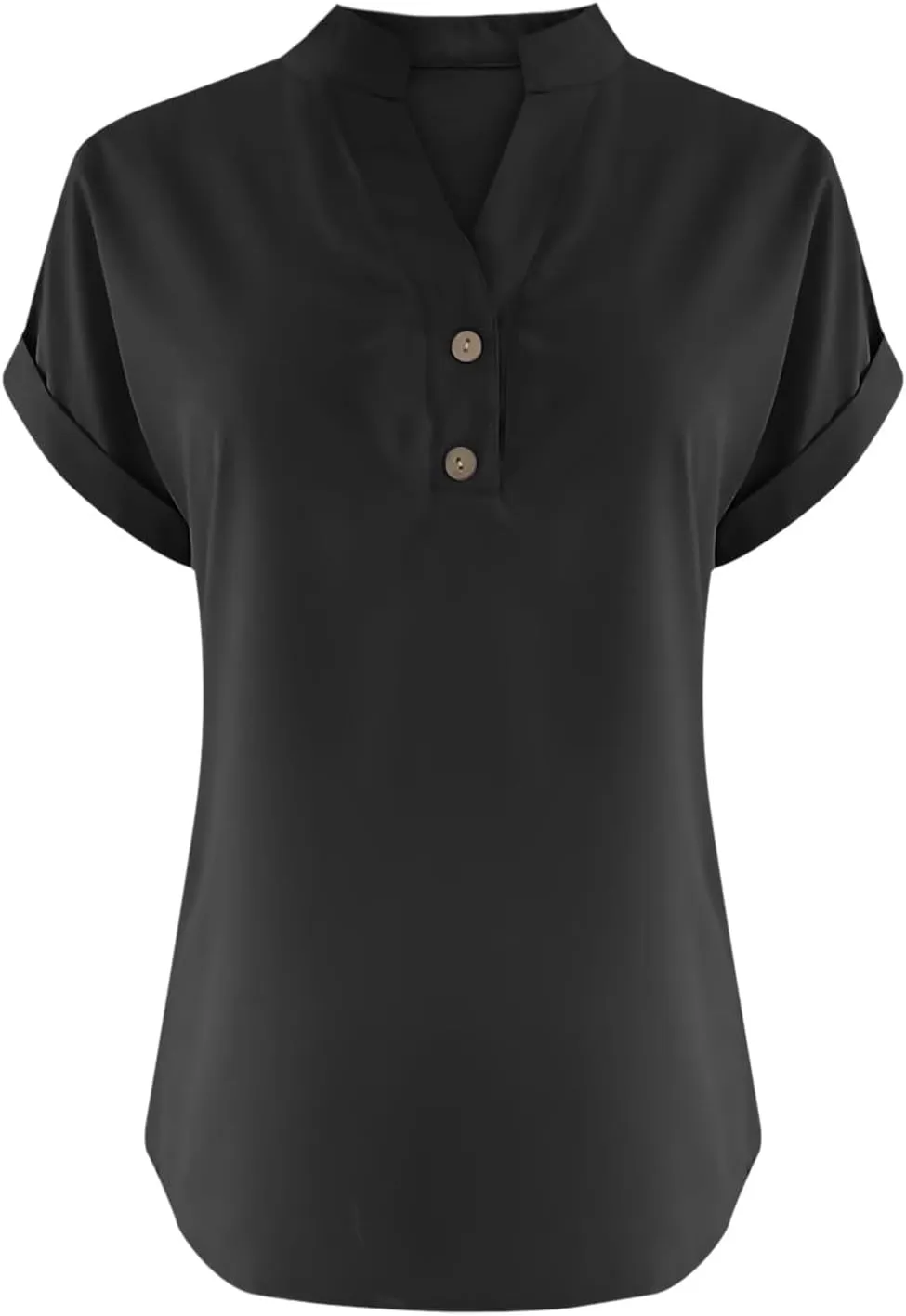 Linen Shirts for Women Cotton Button Up T-Shirt Summer V Neck Short Sleeve Roll Up Casual Loose Fit Work Blouse Tops
