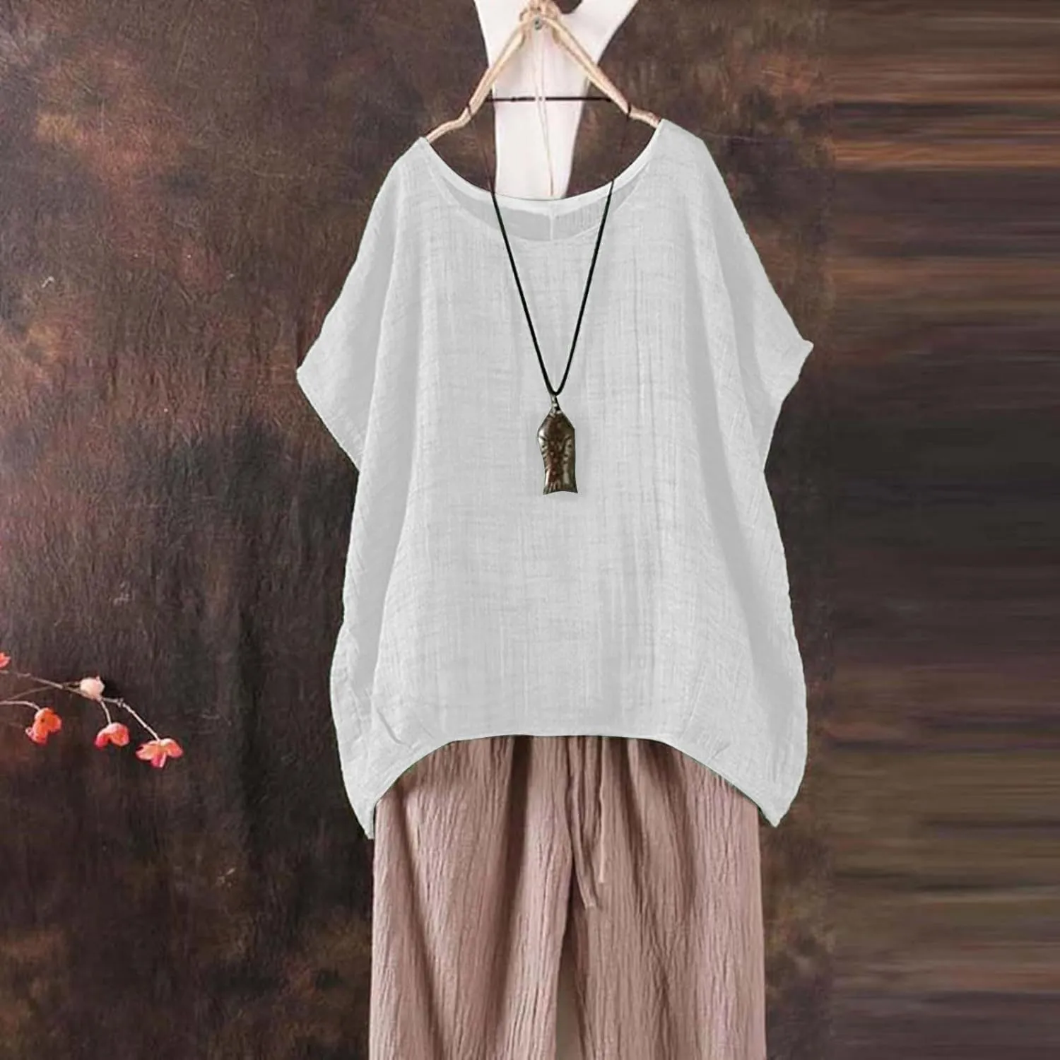 Linen Shirts for Women Summer 2025 Plus Size Short Sleeve V Neck Shirts Solid Cotton Blend Tee Tops Shirt Loose Fit