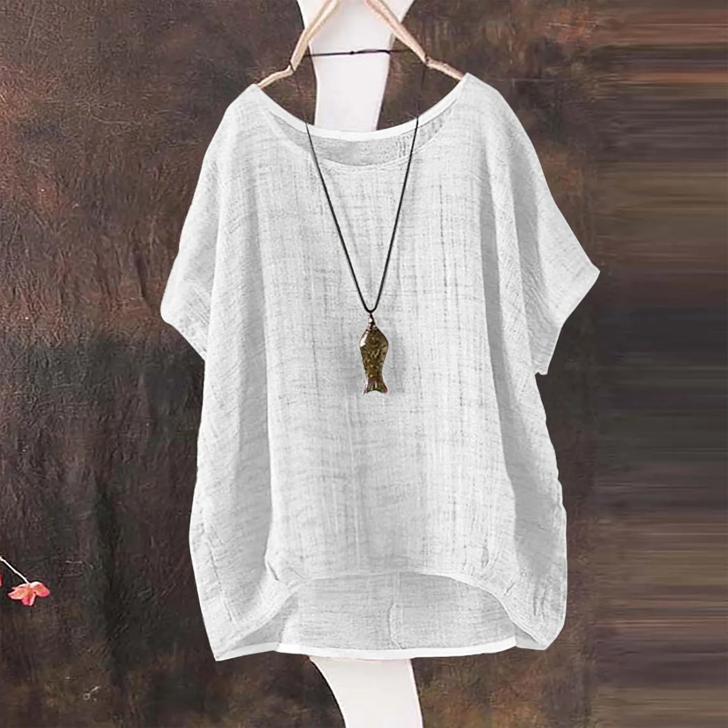 Linen Shirts for Women Summer 2025 Plus Size Short Sleeve V Neck Shirts Solid Cotton Blend Tee Tops Shirt Loose Fit