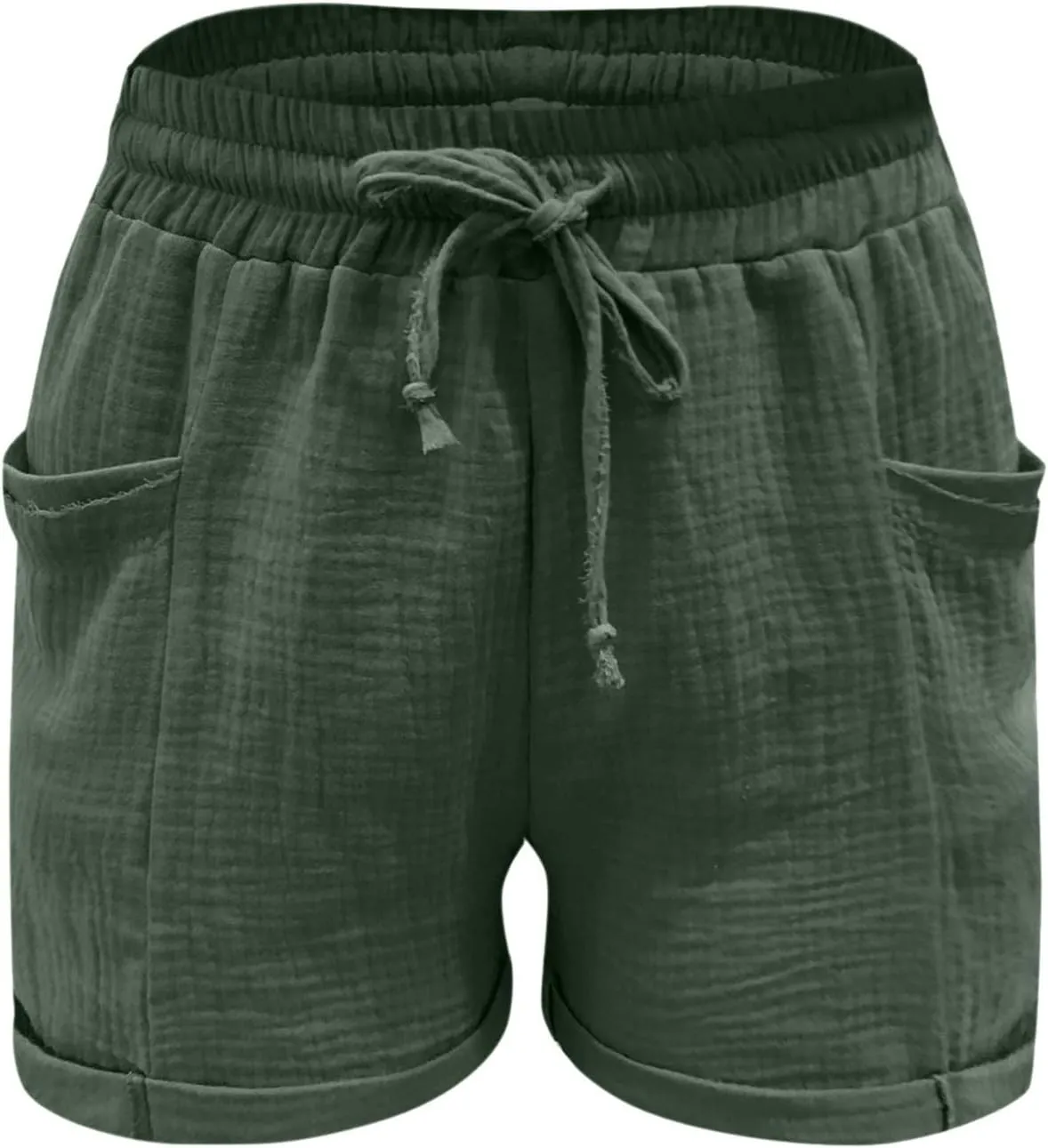 Linen Shorts for Women Drawstring Loose Breathable Summer Elastic Waist Casual Lightweight Shorts with Pockets Beach