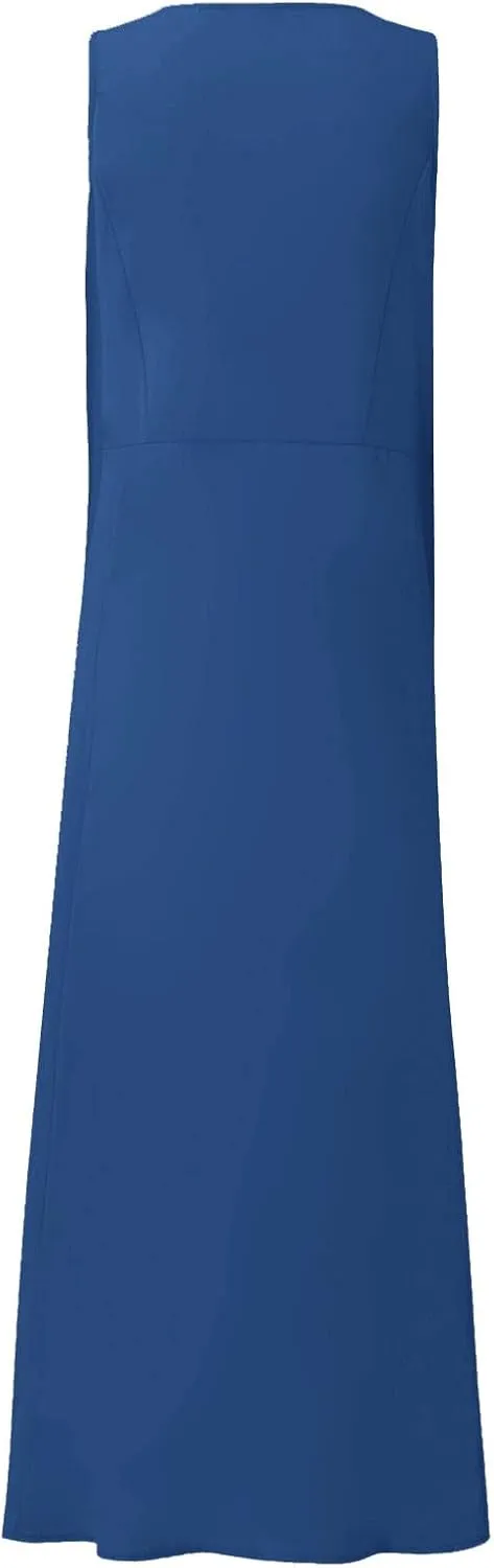 Linen Sun Dresses for Women 2025 Vacation Plus Size Flowy Maxi Dress Summer Sleeveless Beach Sundress with Pockets