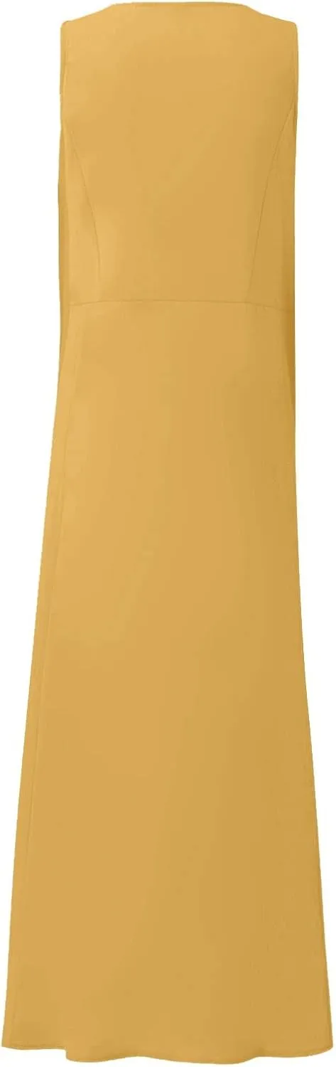 Linen Sun Dresses for Women 2025 Vacation Plus Size Flowy Maxi Dress Summer Sleeveless Beach Sundress with Pockets